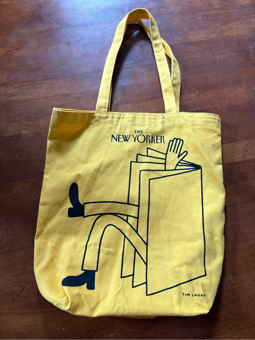 New Yorker limited edition yellow canvas Tim Lahan tote bag